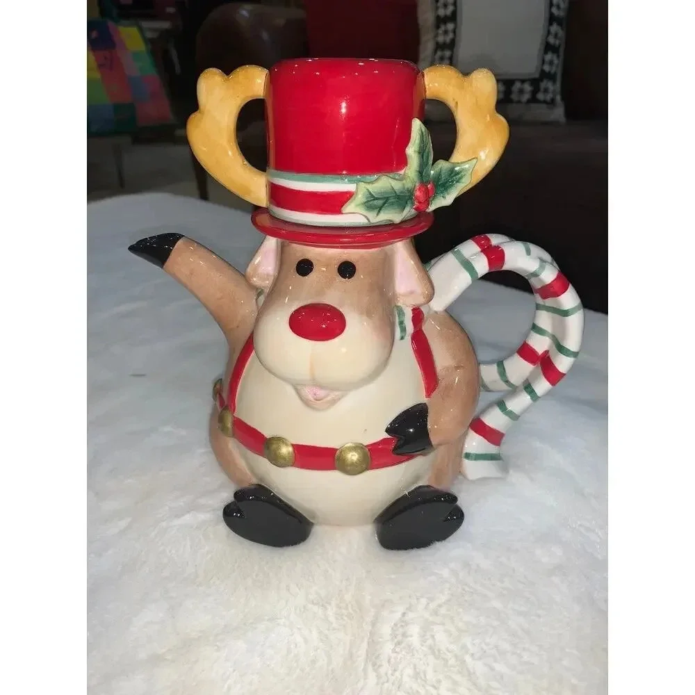 NEW IN BOX‎ Fitz & Floyd Reindeer Cocoa Pot Teapot Christmas Festive Decor 9